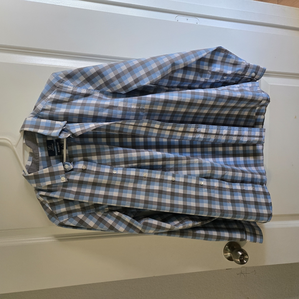 Men's Blue and White Checkered Shirt